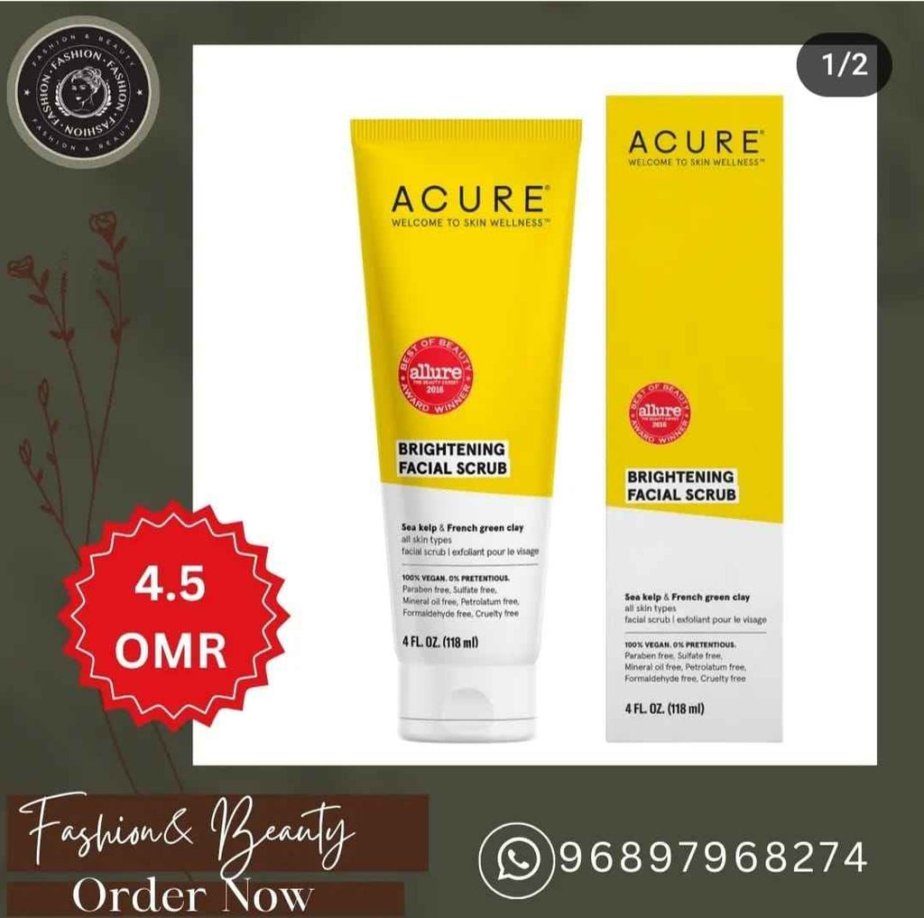 Acure Brightening Facial Scrub – Sea Kelp & Green Clay Exfoliator for Dull Skin