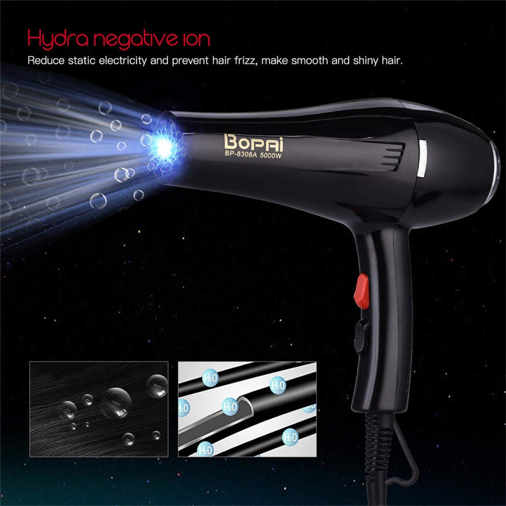 BOPAI Professional Hair Dryer 1500W – 2 Speeds & 3 Heat Settings (Black)