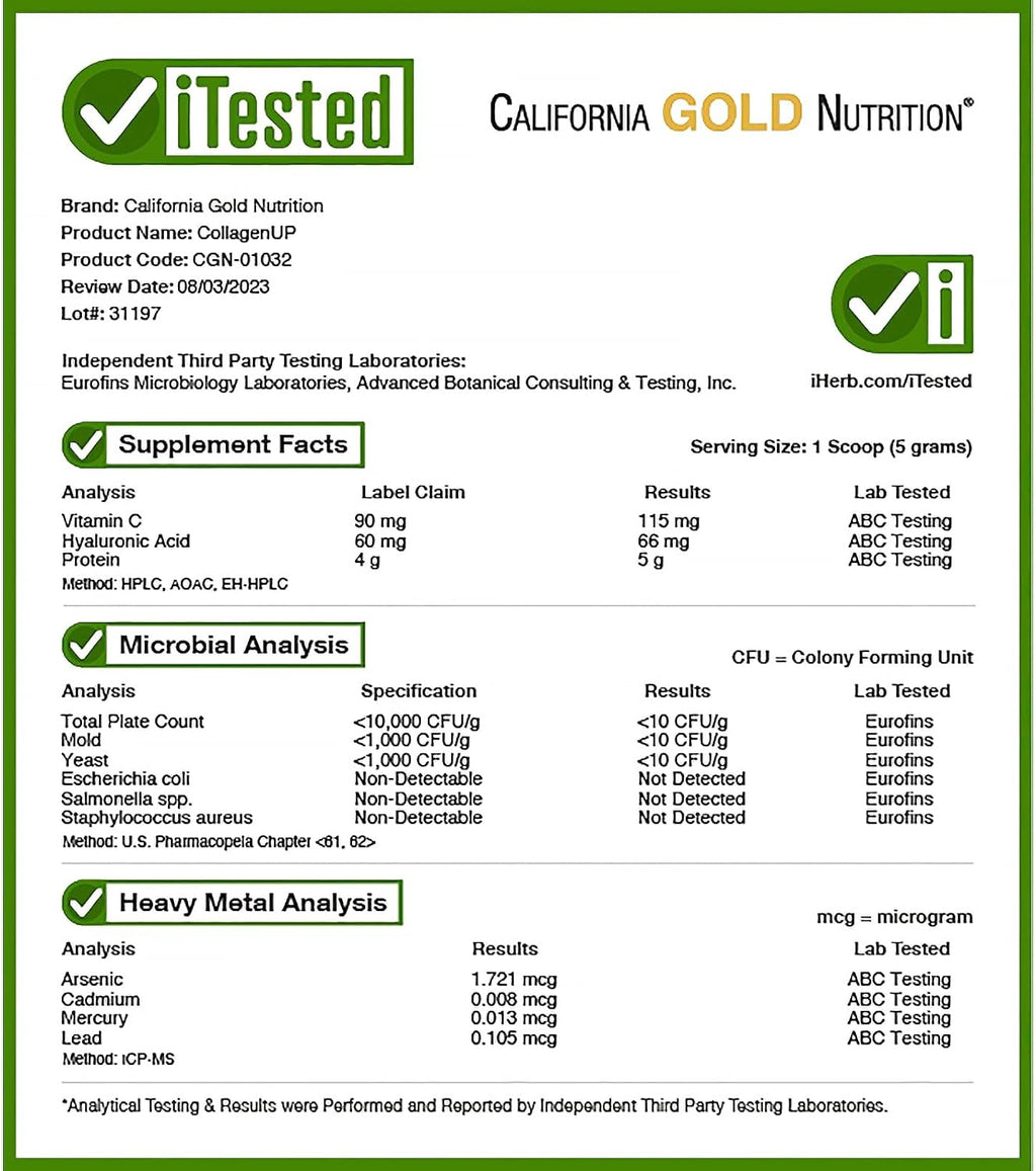 California Gold CollagenUP – Marine Collagen + Hyaluronic Acid & Vitamin C (464g)
