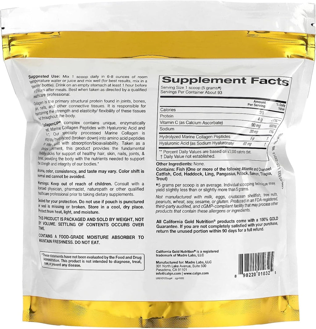 California Gold CollagenUP – Marine Collagen + Hyaluronic Acid & Vitamin C (464g)