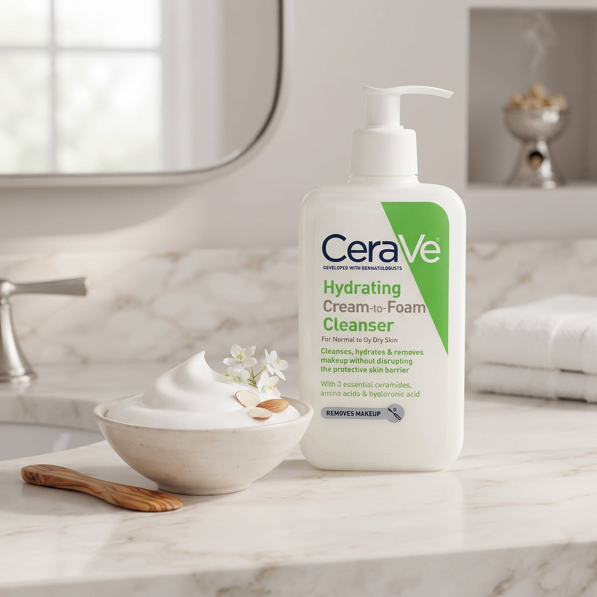 CeraVe Hydrating Cream-to-Foam Cleanser 237ml – Face Wash for Normal to Dry Skin