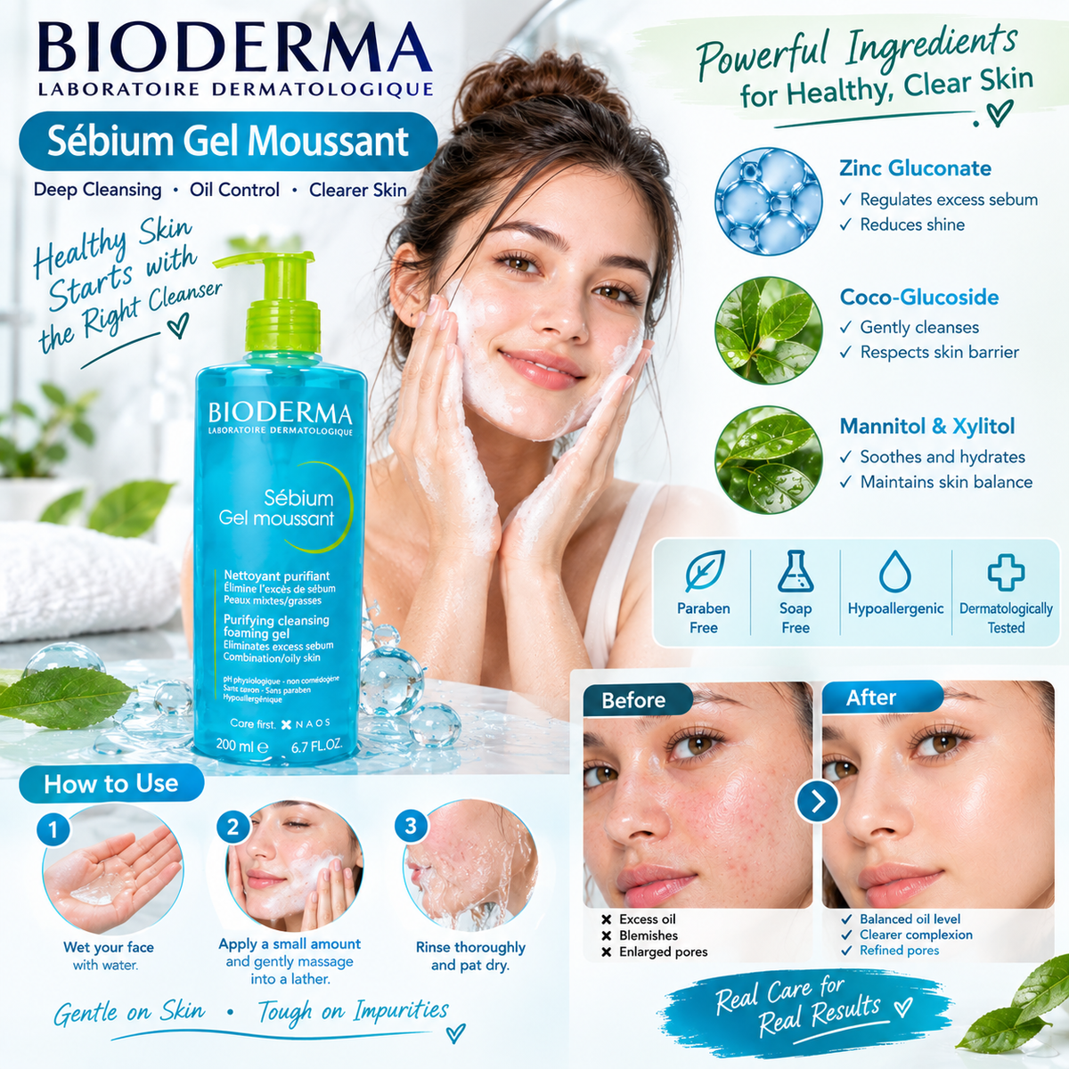 Bioderma Sébium Purifying Foaming Gel 500ml pump