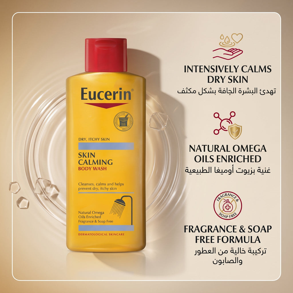 Eucerin Skin Calming Body Wash 250ml – Soap-Free Wash for Dry, Itchy, Eczema-Prone Skin