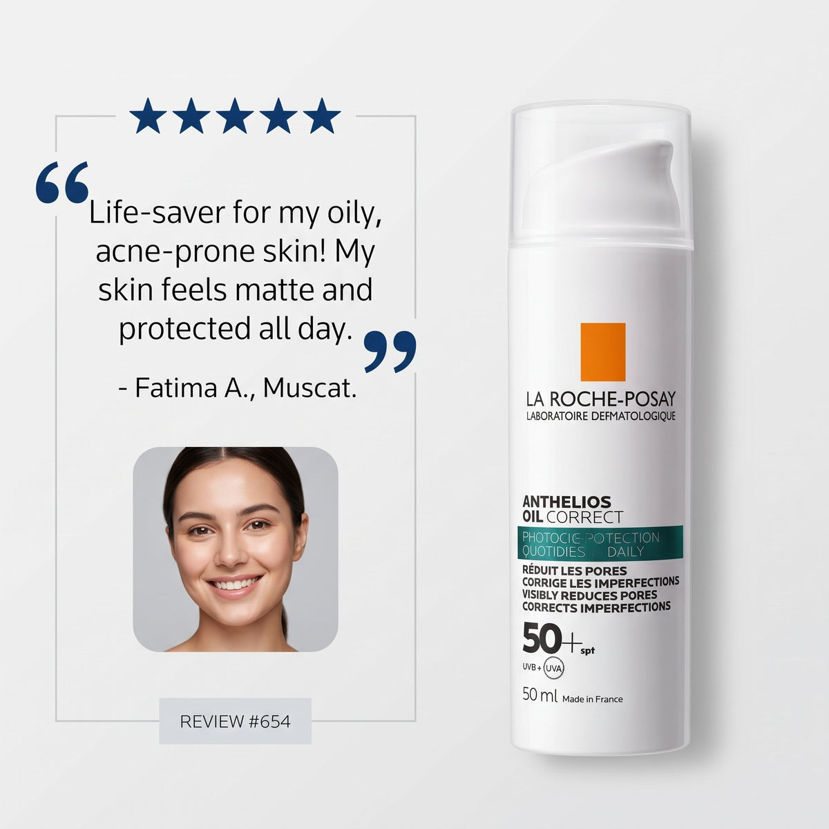 La Roche-Posay Anthelios Oil Correct SPF 50+ 50ml – Matte Anti-Blemish Sunscreen for Oily Skin