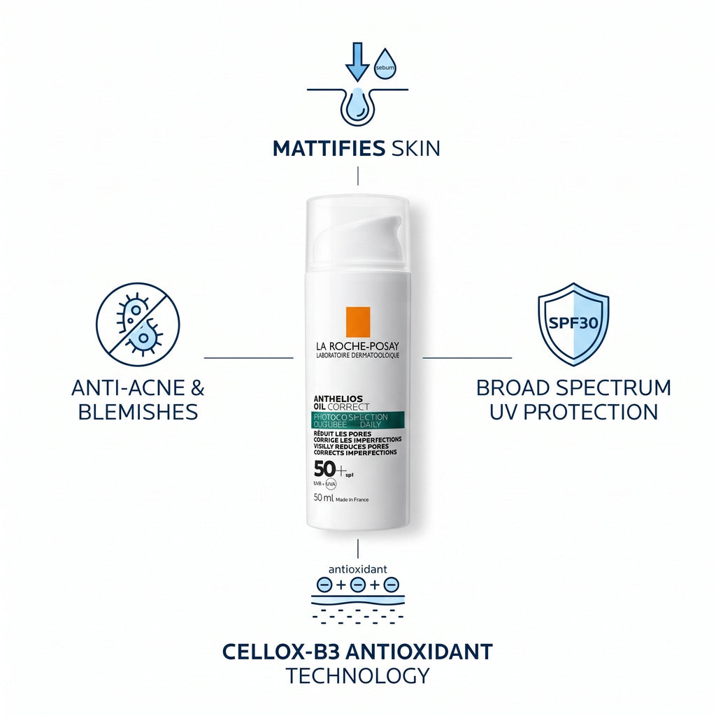 La Roche-Posay Anthelios Oil Correct SPF 50+ 50ml – Matte Anti-Blemish Sunscreen for Oily Skin