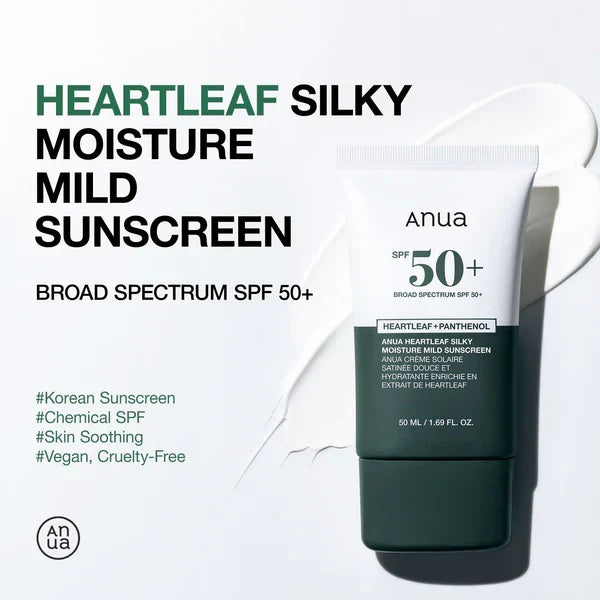 Anua Heartleaf Silky Moisture Sun Cream SPF 50+ texture with no white cast