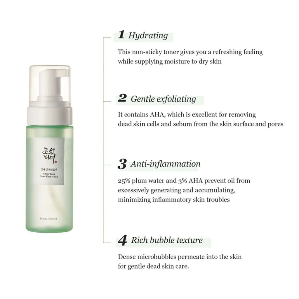 Beauty of Joseon Bubble Toner green plum and AHA PHA ingredients