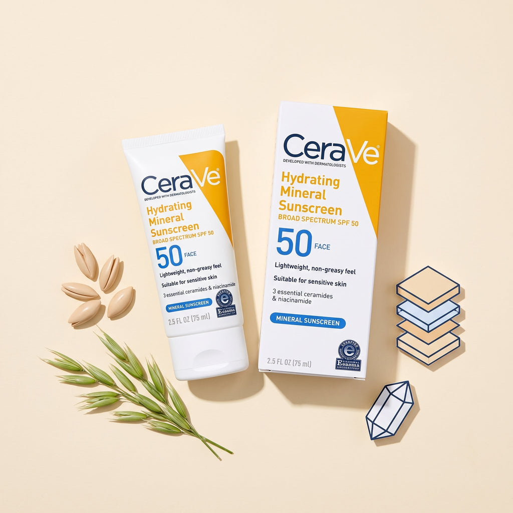 CeraVe Hydrating Mineral Sunscreen SPF 50 Face 75ml – Zinc Oxide for Sensitive Skin
