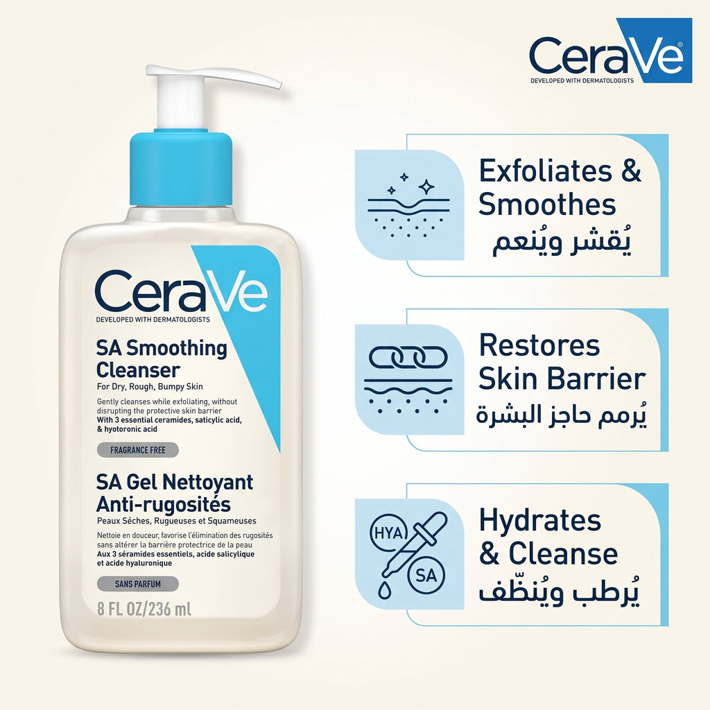 CeraVe SA Smoothing Cleanser – Salicylic Acid Face & Body Wash for Rough, Bumpy Skin
