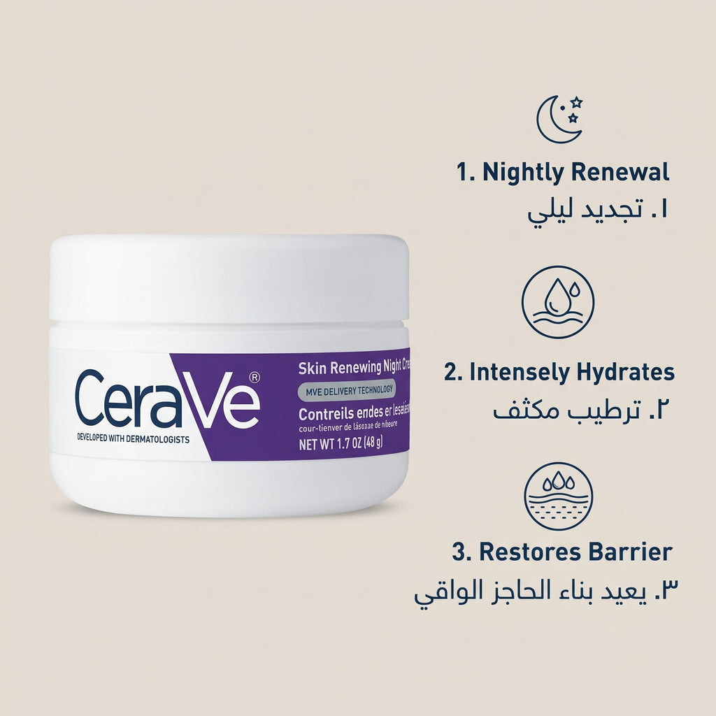 CeraVe Skin Renewing Night Cream – Peptide Night Moisturiser for Dull, Tired Skin