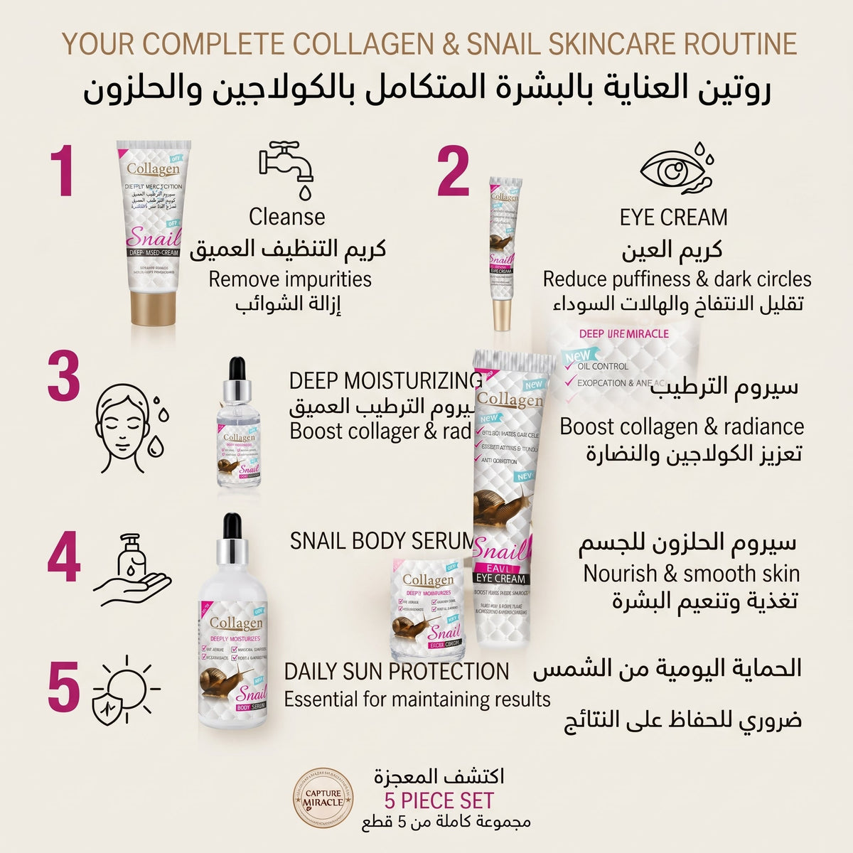 Women Beauty Skin Care Sets & Kits Facial Cream Collagen Snail Whitening Skin Care Set For Black Skin – image 4