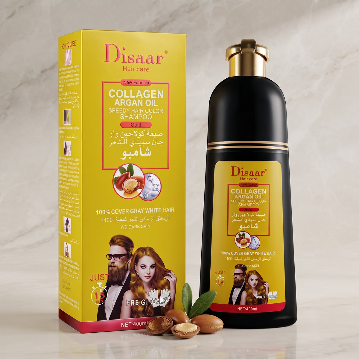 Speedy Hair Color Shampoo 100% Cover Gray White Hair Easy To Use Long Lasting 400ml/13.53fl.oz (Gold) – image 6