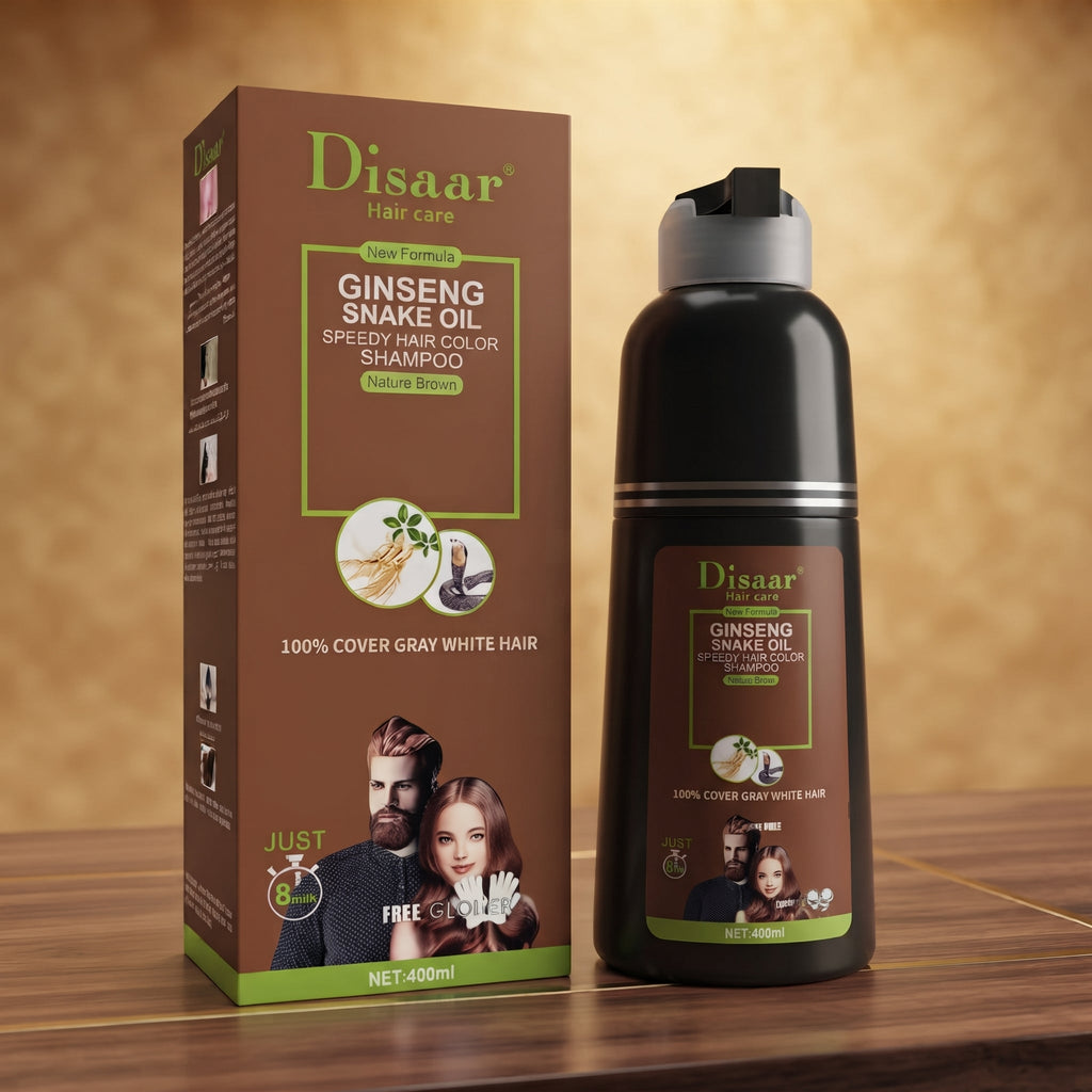 Disaar Natural Brown Hair Color Shampoo 100% Cover Gray White Hair Easy To Use Long Lasting For Girls , Men & Women 400ml