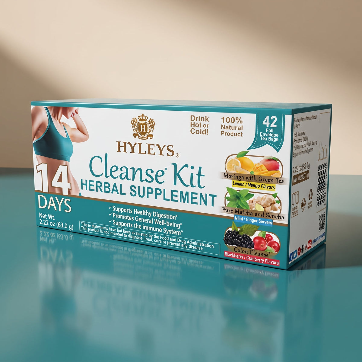 HYLEYS Tea 14 Days Cleanse Kit - 42 Tea Bags (100% Natural, Sugar Free, Gluten Free and Non-GMO), 42.0Count