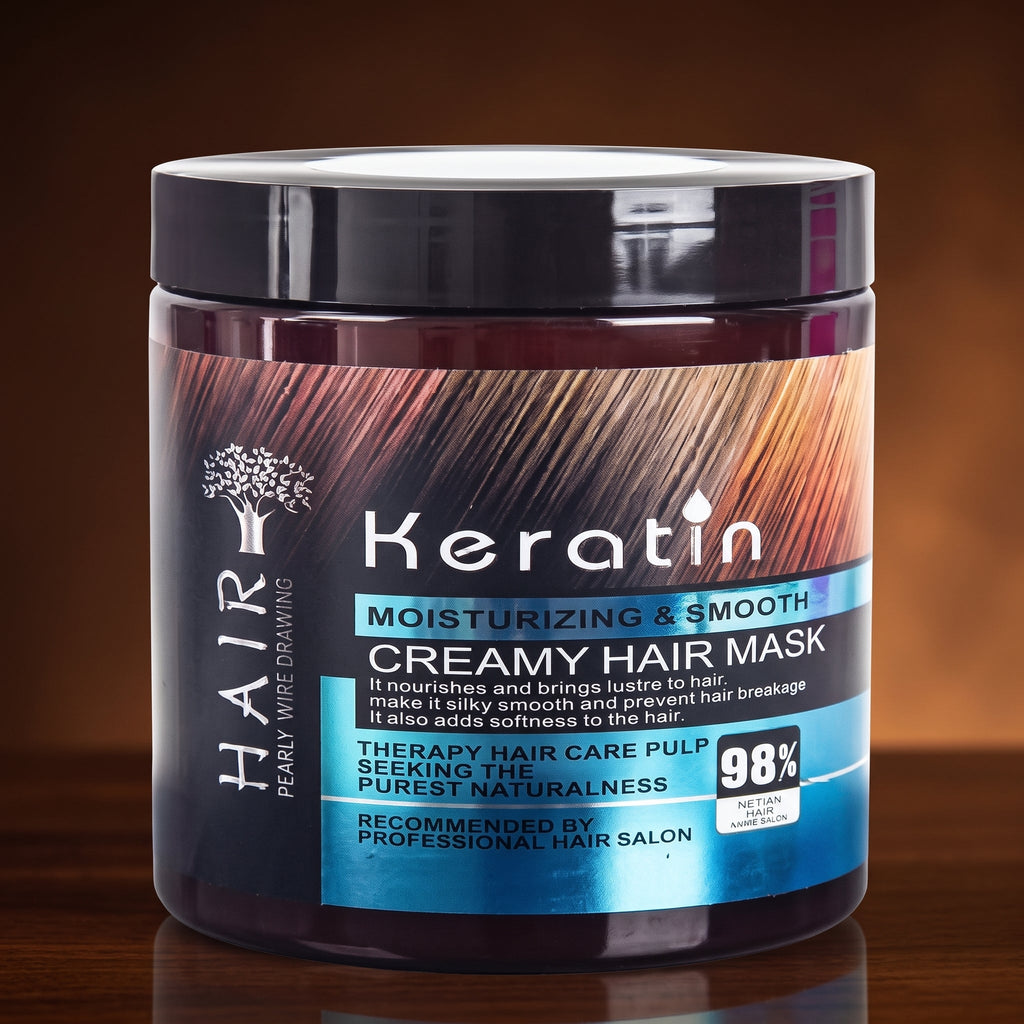 Blue Creamy Keratin Hair Mask Treatment 500ml – Straightening & Repair Mask